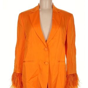 Zara Vibrant Orange Blazer with Feather Cuffs